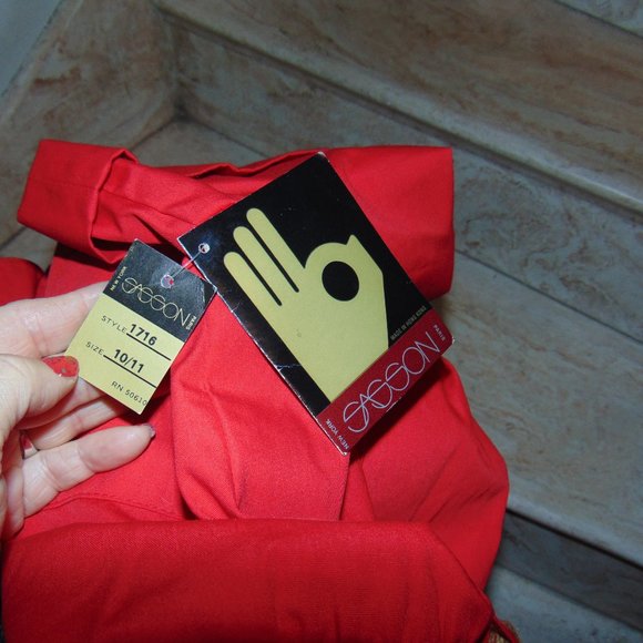 RARE Vintage NOS Sasson Hong Kong Red Cotton A-Line Belted Short Sleeved Dress - Picture 12 of 13